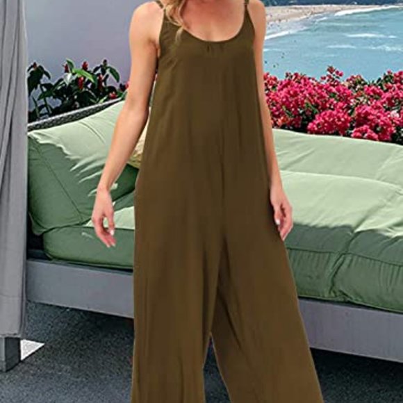 Wexcen -- Solid Color Jumpsuit Casual Rompers with Wide Leg Pants w/Two Pockets - Picture 5 of 5